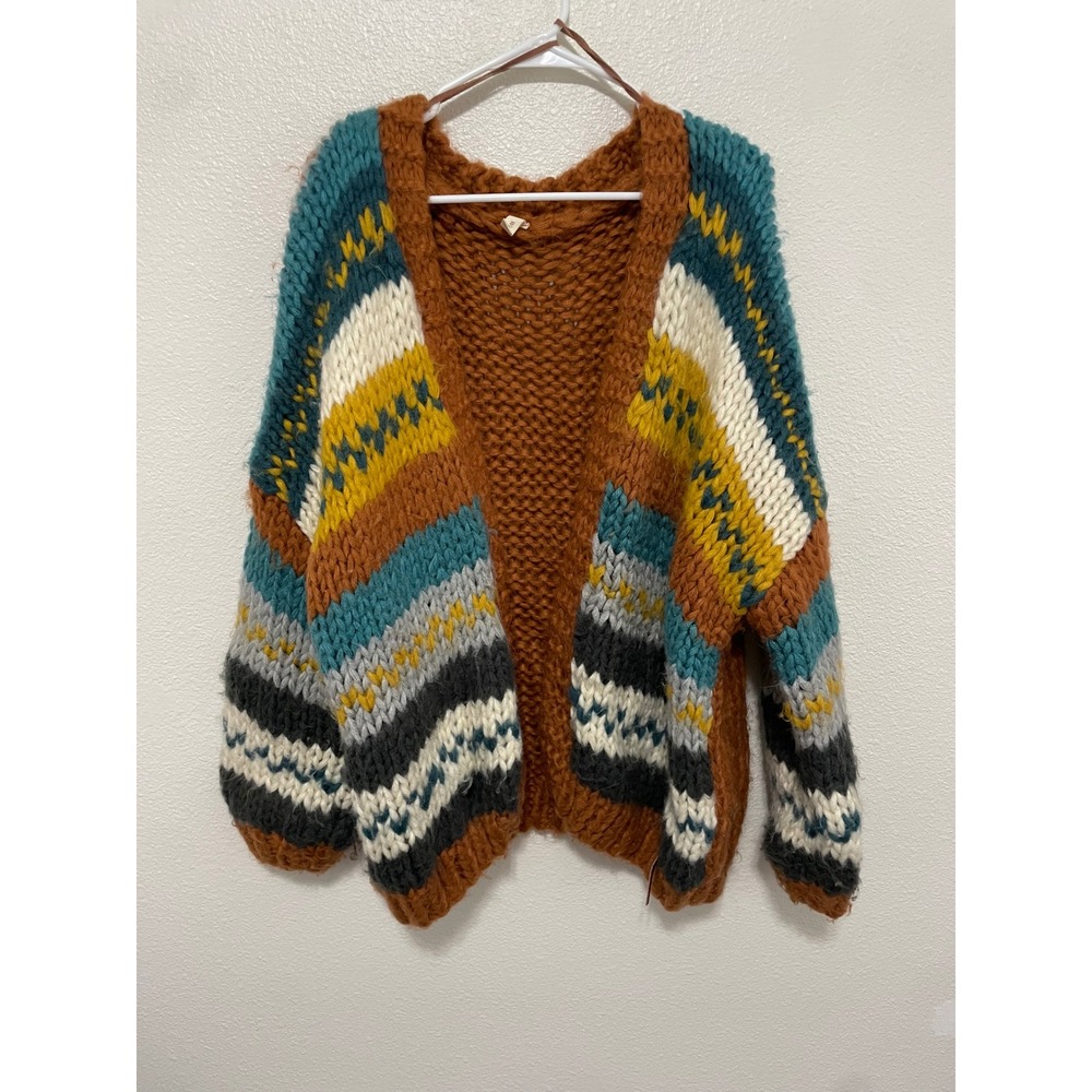 Wishlist Cardigan Womens M/L Multicolor Rust Excellent Chunky Hand Knit Striped